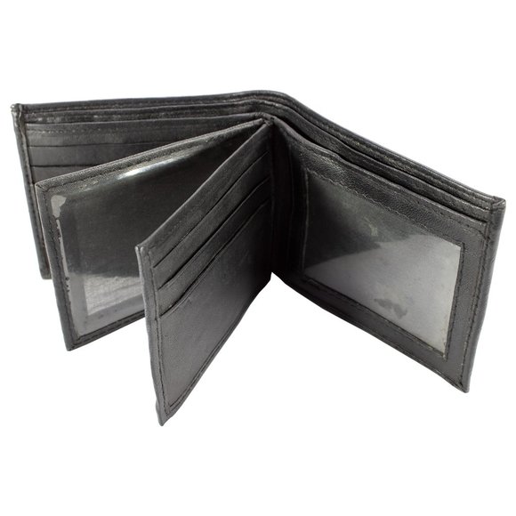 Men Lambskin Leather Wallet with Bifold 2 Center Flap, Black - Picture 10 of 13